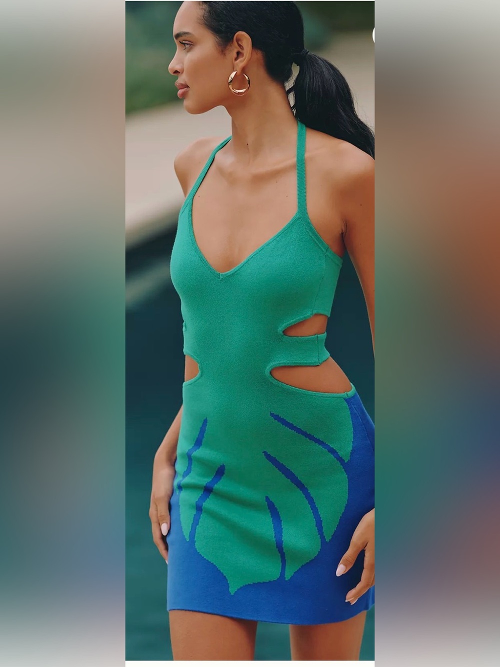 Celandine Monstera Halter Cut-Out Mini Dress
